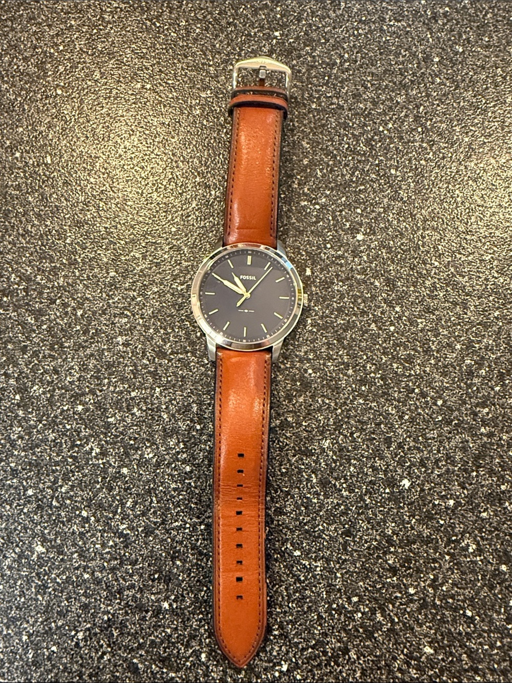 Men’s Fossil Brown Leather Strap Watch with Blue Dial